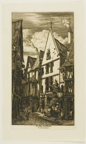 Rue des Toiles, Bourges by Charles Meryon, print, 1853