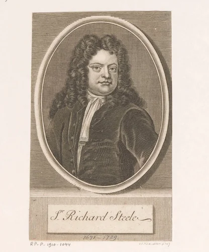 Portret van Richard Steele by Johann Martin Bernigeroth, print, 1738