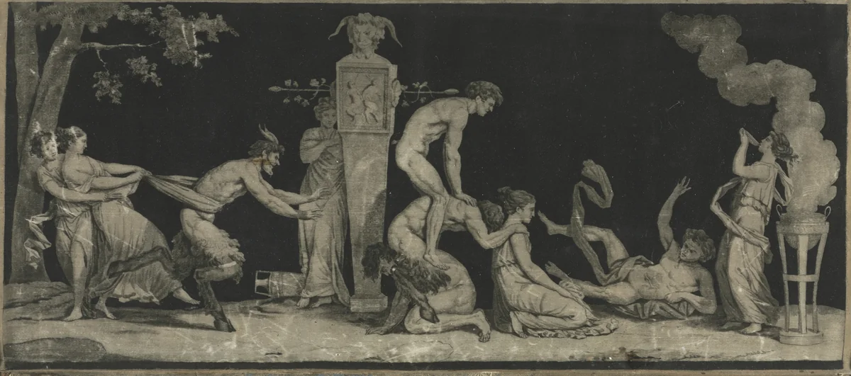 Bacchanal, The Game of Leap Frog by Laurent Guyot, print, 1780-1790