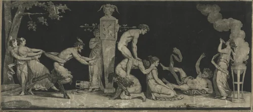 Bacchanal, The Game of Leap Frog by Laurent Guyot, print, 1780-1790