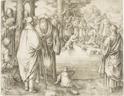 The Baptism of Christ in the River Jordan by Lucas van Leyden, print, 1505-1515