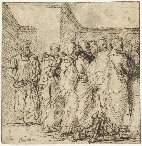 Studie voor de wijding der Apostelen by Nicolas Poussin, drawing, 1642-1644