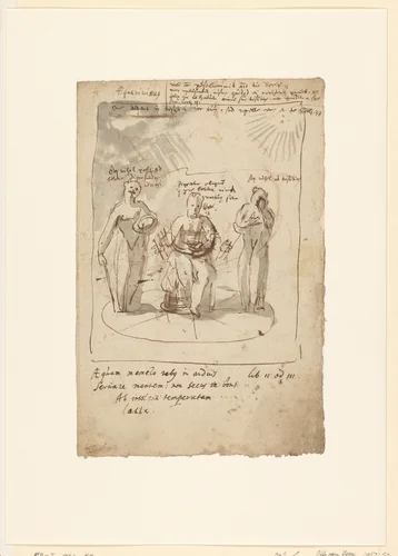 Ontwerp voor Horatiaans Emblemata: Aequanimitas by Otto van Veen, drawing, 1599-1609