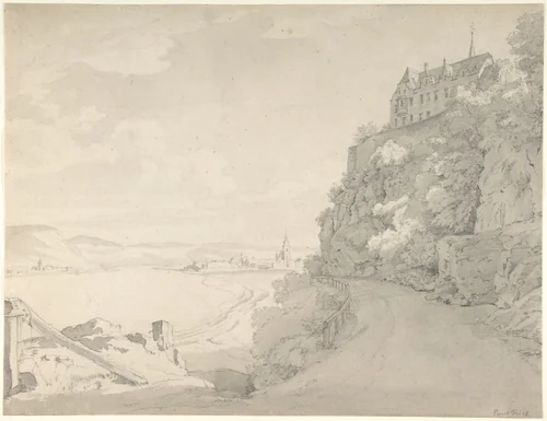View of the Rhine and Remagen from the North (?) by Ernst Fries, drawing, 1815-1833
