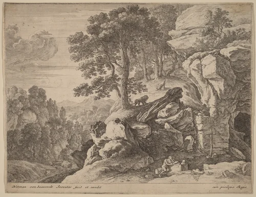 Saint Jerome in the Wilderness by Herman van Swanevelt, print, 1600-1655
