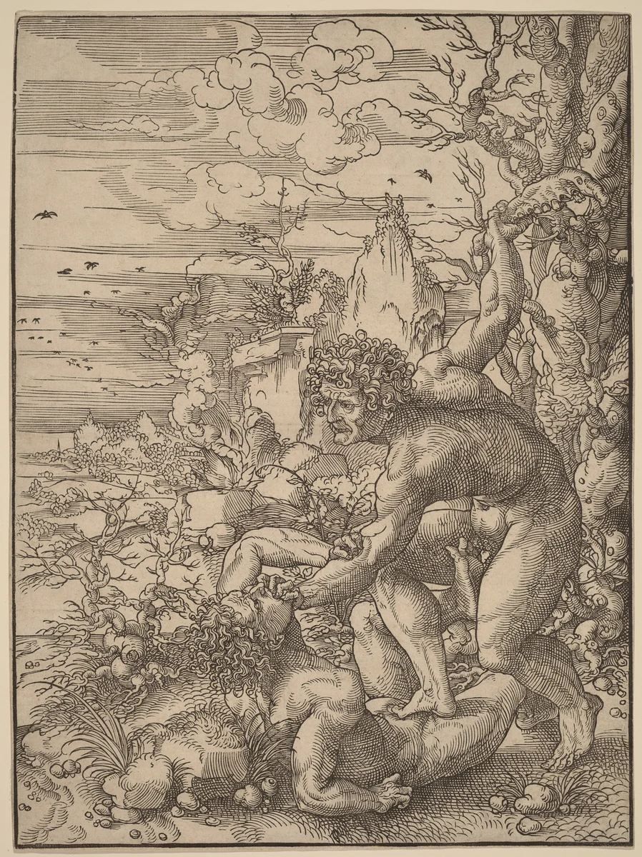 Cain Killing Abel by Jan Gossaert, print, 1520-1530