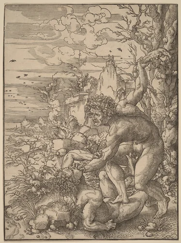 Cain Killing Abel by Jan Gossaert, print, 1520-1530