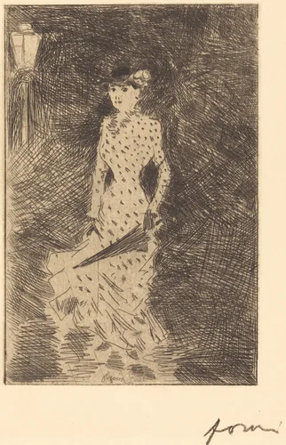 L'ambulante au parapluie (Walker with an Umbrella) by Jean-Louis Forain, print, 1875-1885