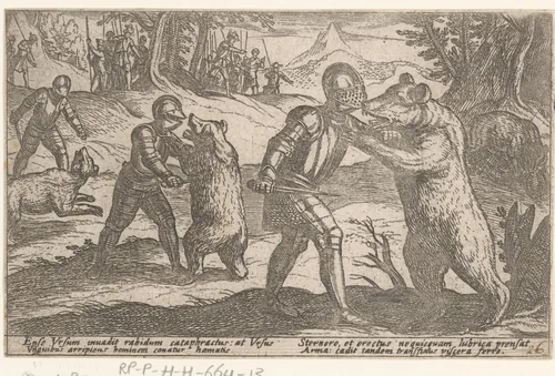 Gewapende mannen vechten met beren by Antonio Tempesta, print, 1605