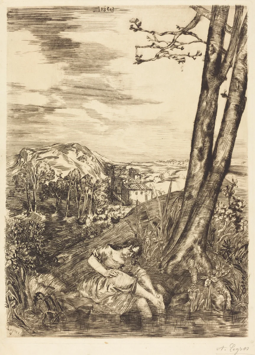 Peasant Washing Her Feet (Paysanne se lavant les pieds) by Alphonse Legros, print, 1860