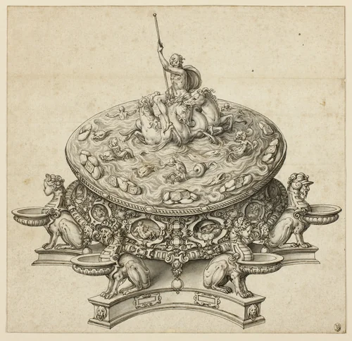 Design for a Saltcellar by Hans Friedrich Schorer, drawing, 1600-1629
