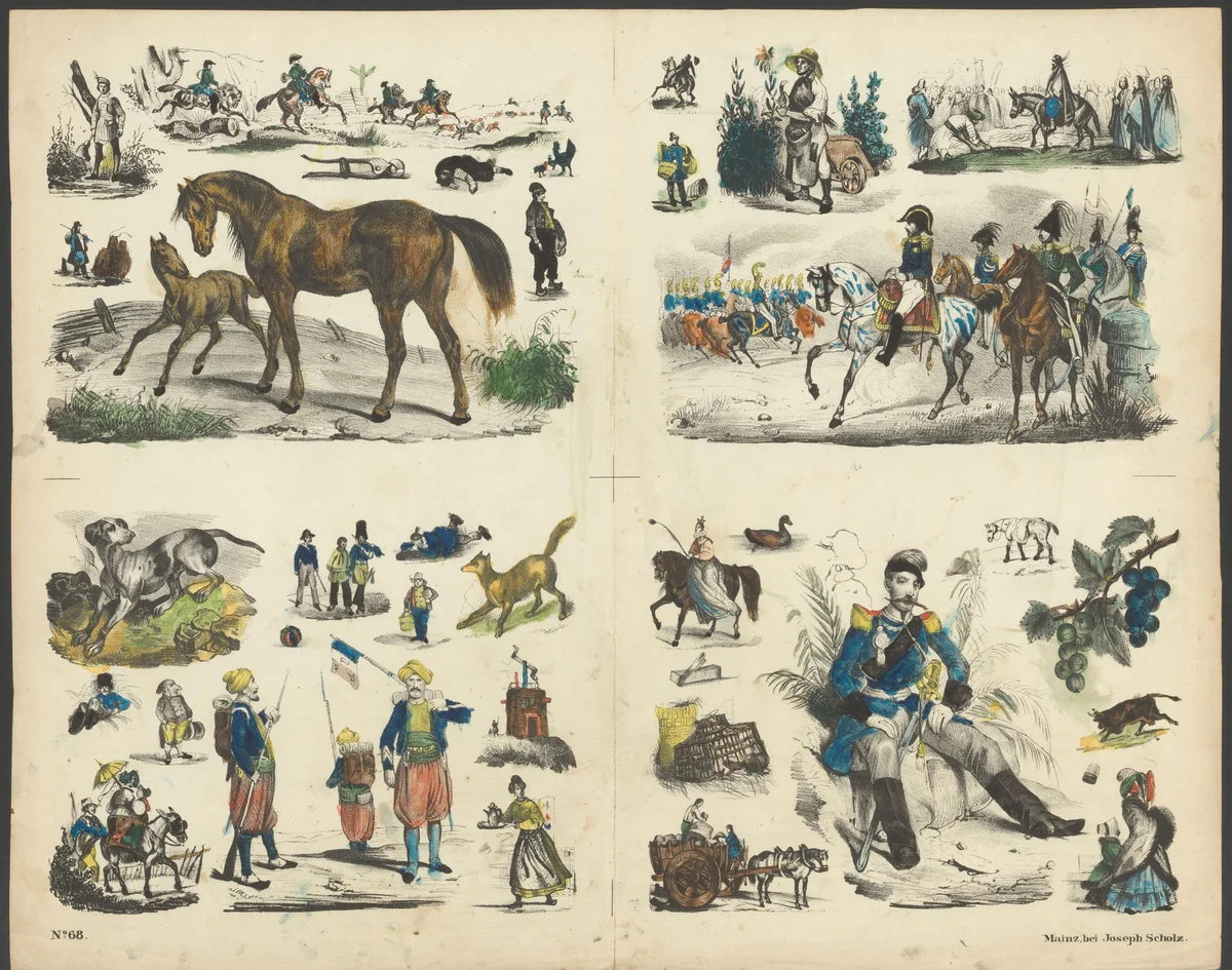 Reizigers, militairen en een stier by anonymous, print, 1800-1899