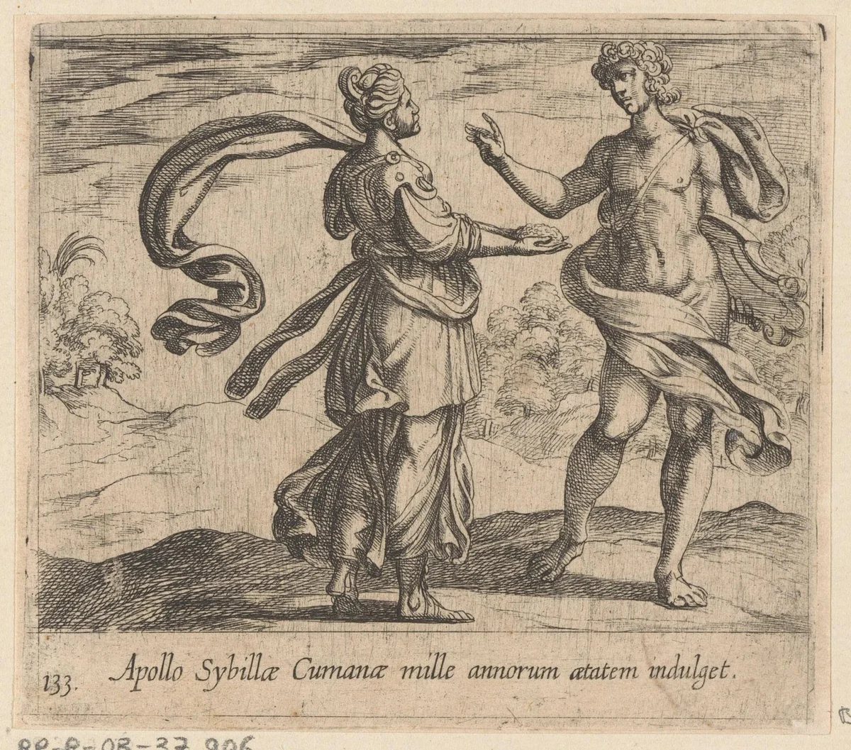 Apollo en de Sibille van Cumae by Antonio Tempesta, print, 1606
