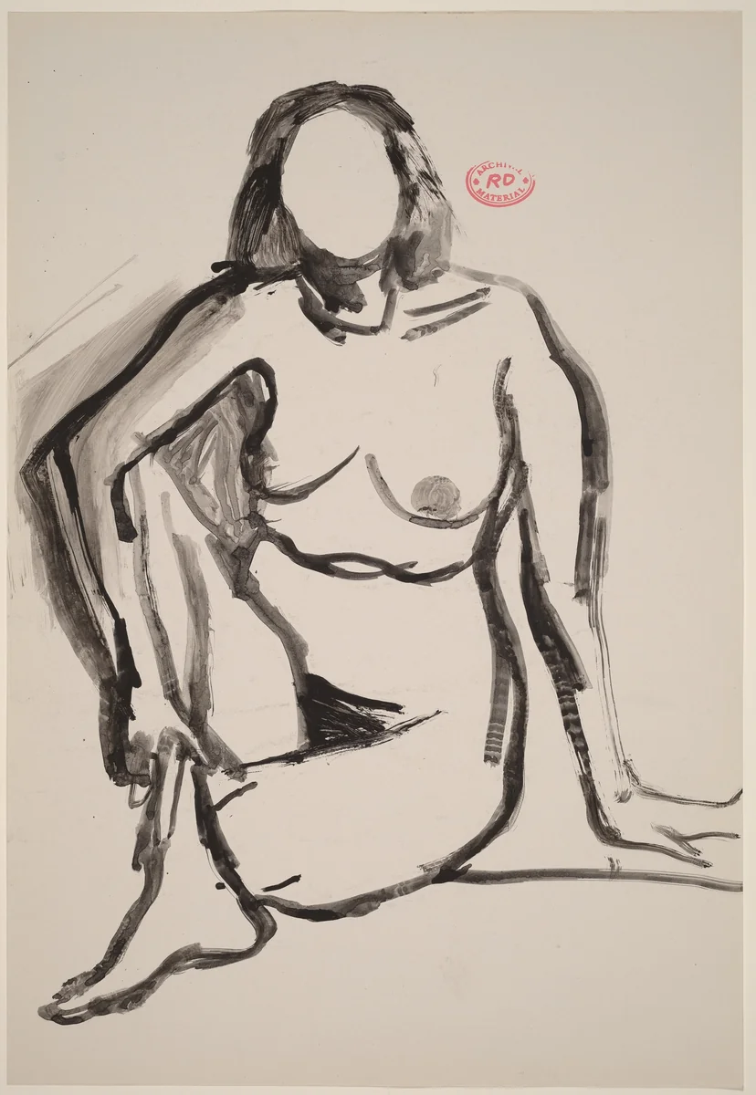 Untitled [seated female nude grasping her shin] by Richard Diebenkorn, drawing, 1955-1967