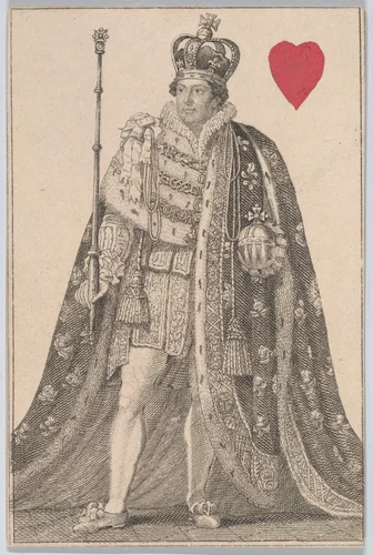 King (Geo. 4th from England), from "Court Game of Geography" by William and Henry Rock, print, 1838-1855