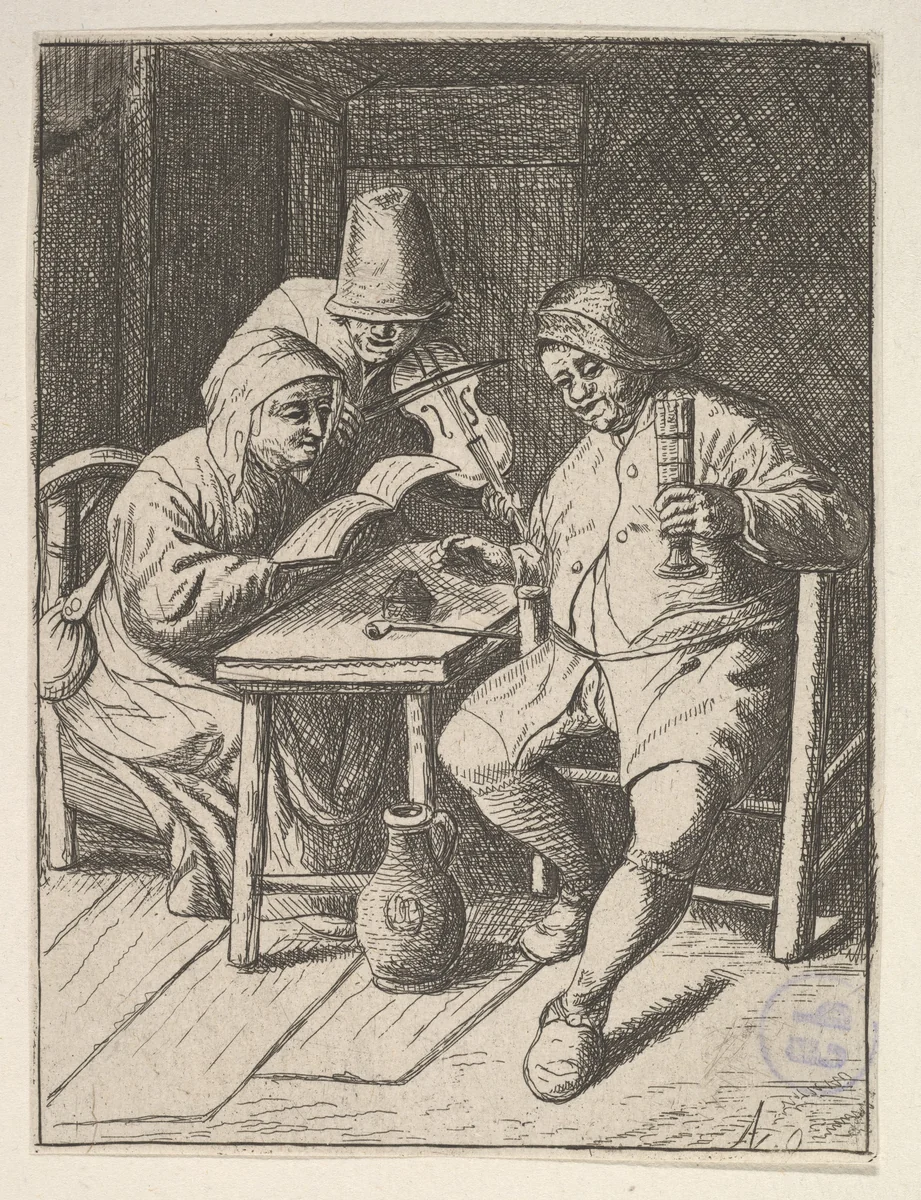 Singing Couples and Violin by Adriaen van Ostade, print, 1610-1685