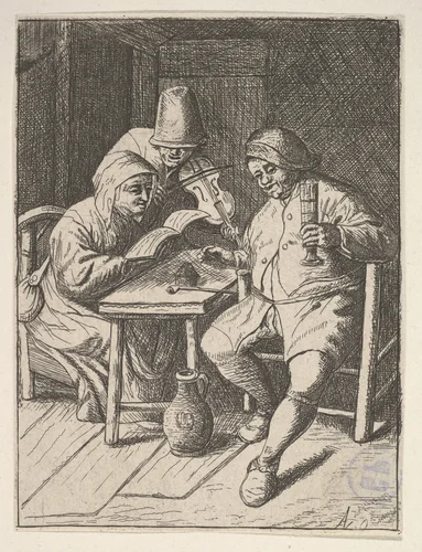 Singing Couples and Violin by Adriaen van Ostade, print, 1610-1685