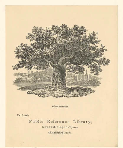 Ex libris van de Public Reference Library, Newcastle upon Tyne by anonymous, print, 1884