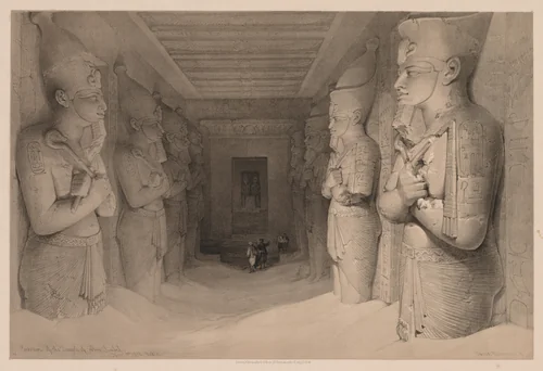 Egypt and Nubia: Volume I - No. 14, Interior of the Temple Aboo Simbel by Louis Haghe, print, 1836