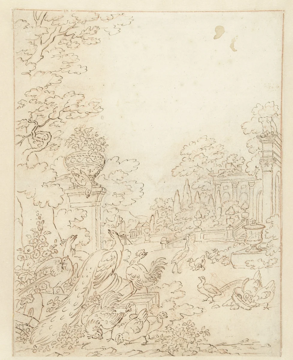 Hoenderhof by Jan Weenix, drawing, 1650-1719