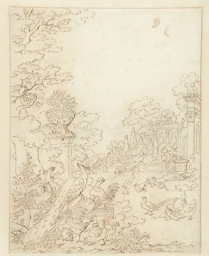 Hoenderhof by Jan Weenix, drawing, 1650-1719