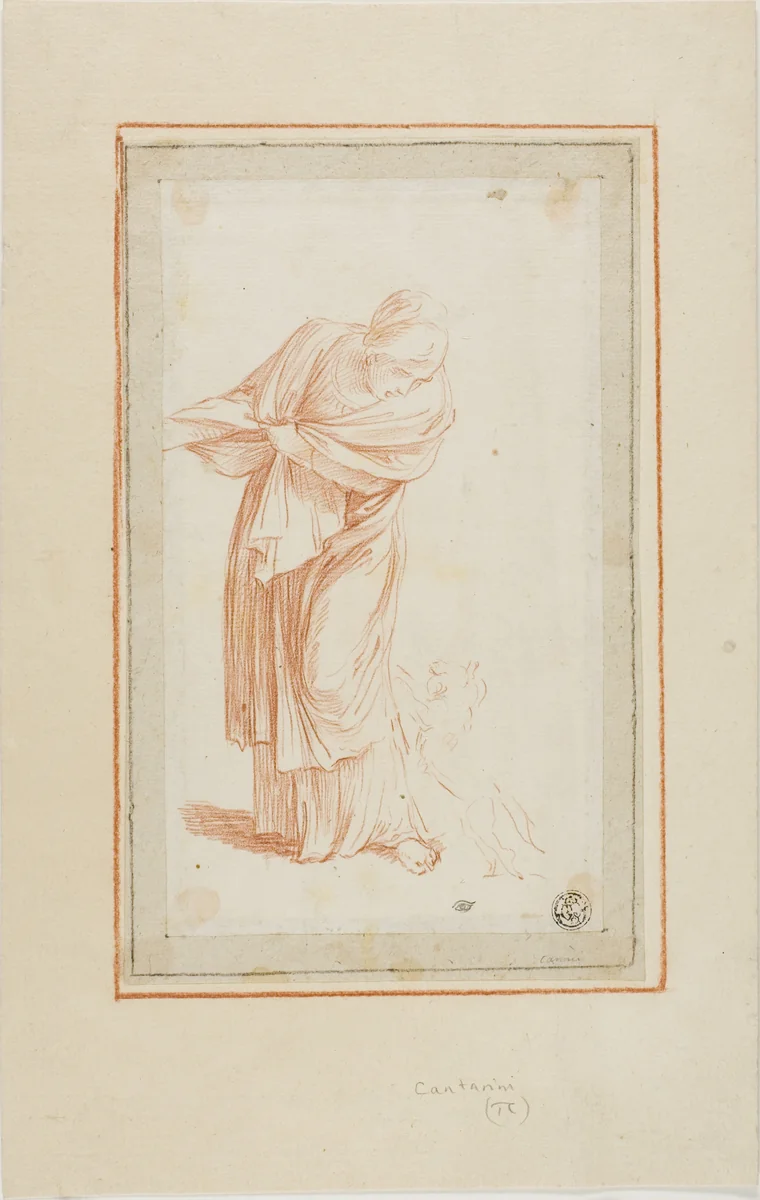 Woman and Dog by Giovanni Angelo Canini, drawing, 1629-1666