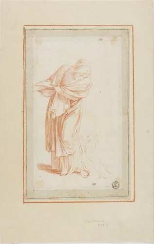 Woman and Dog by Giovanni Angelo Canini, drawing, 1629-1666