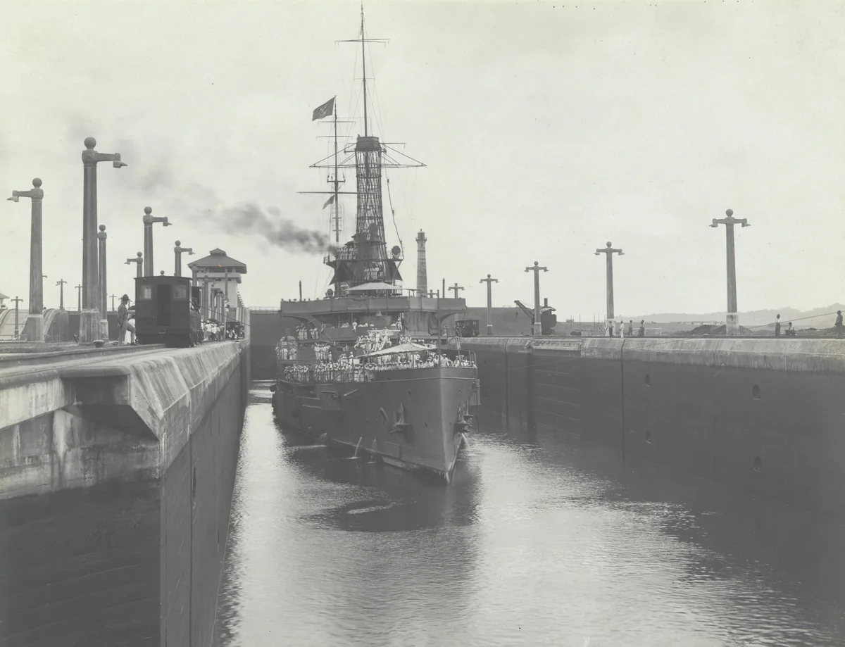 U.S.S. Tennessee in Gatun middle lock by Unidentified Photographer, photograph, 1916