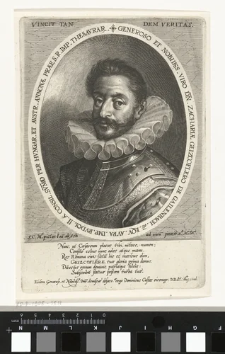 Portret van Zacharias Geizkofler by Dominicus Custos, print, 1600-1604