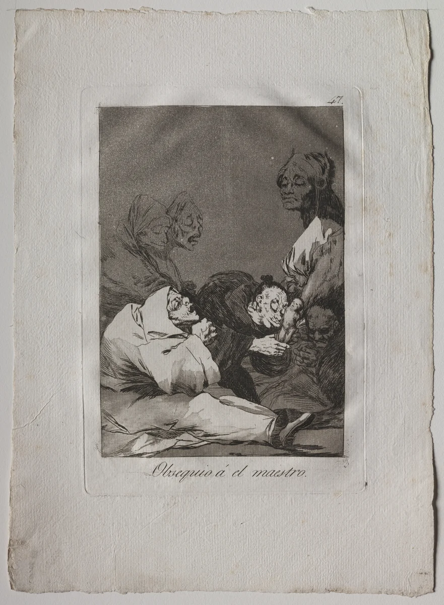 A Gift for the Master, Plate 47 by Francisco de Goya, print, 1799