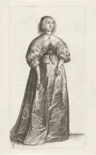 Engelse dame met juweel op de borst by Wenceslaus Hollar, print, 1638-1640