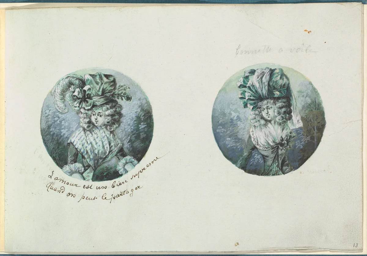 Two Costume Designs or Portrait Types by anonymous, other, 1785-1790