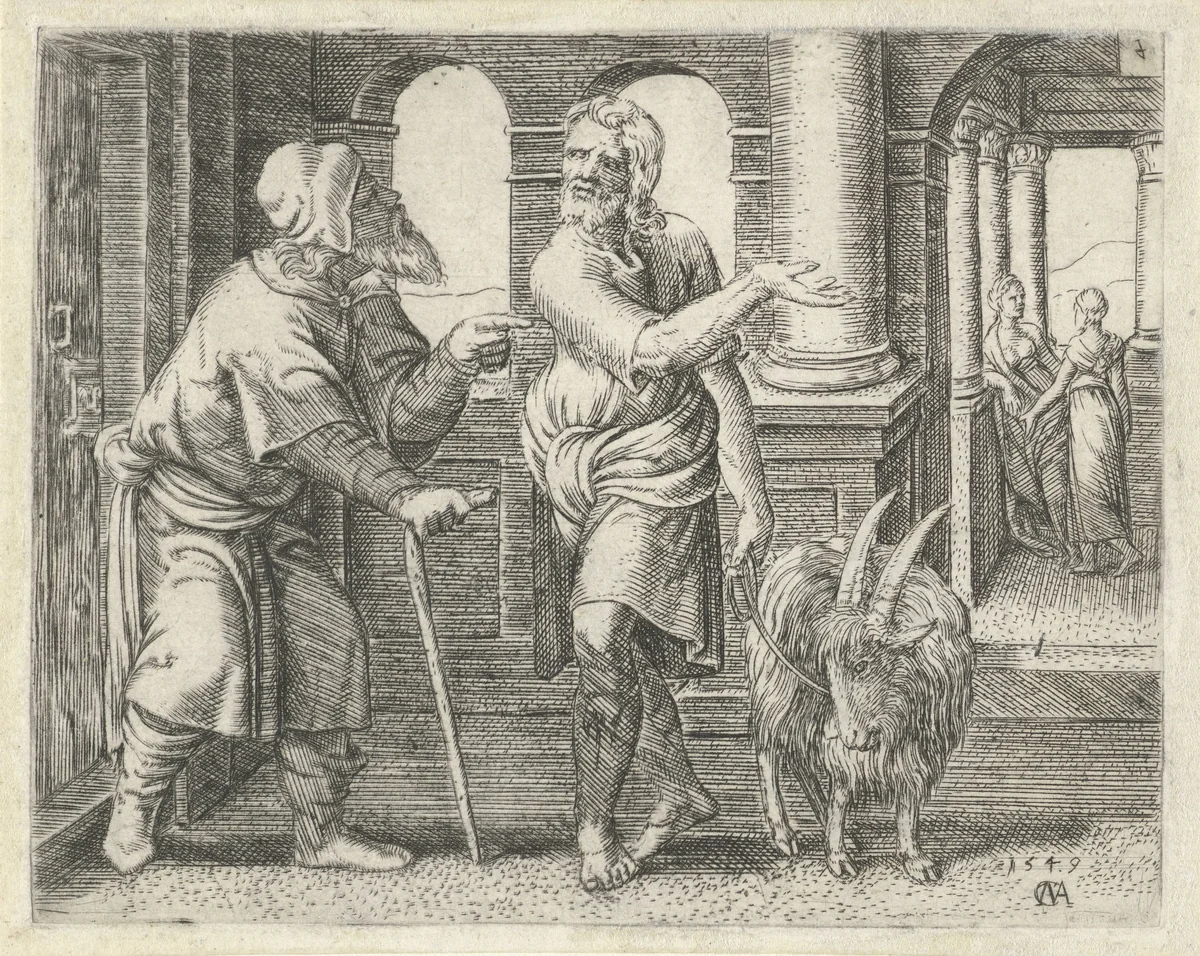 Simson met een geitenbokje bij zijn schoonvader by Unknown, print, 1549