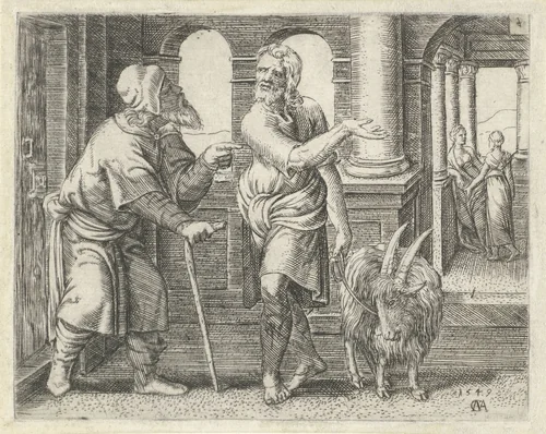 Simson met een geitenbokje bij zijn schoonvader by Unknown, print, 1549