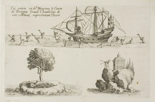 Entry of M. le Comte de Brionne, Grand Chamberlain of His Highness, Representing Jason, from The Combat at the Barrier by Jacques Callot, print, 1627