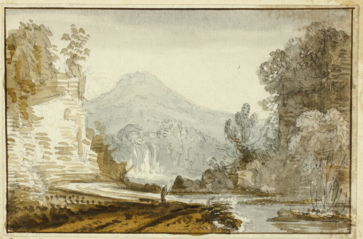 Figure of River below Cliff by Jean Baptiste Claude Chatelain, painting, 1730-1771