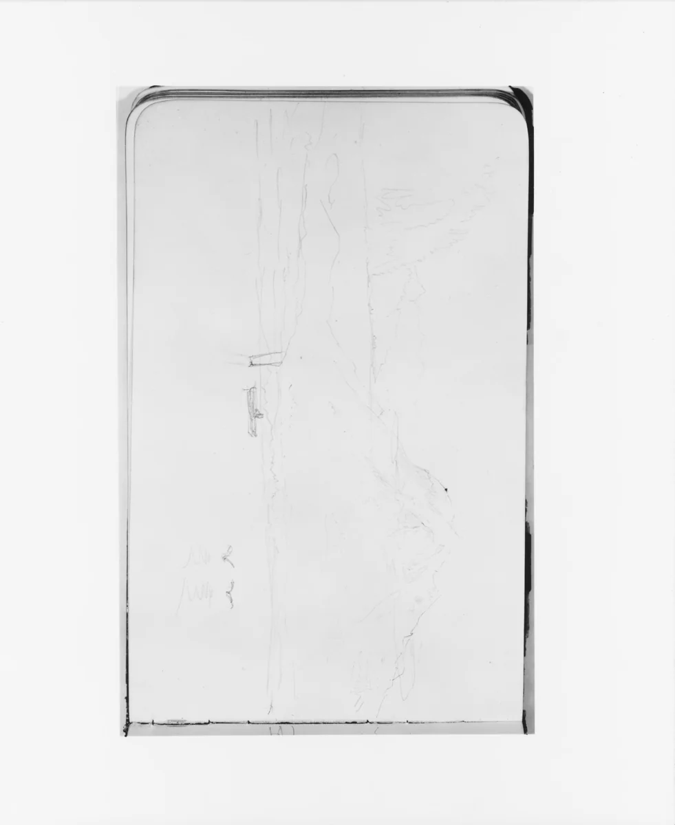 Mountain Landscape with Lake and Canoe (from Sketchbook) by Albert Bierstadt, artwork, 1890