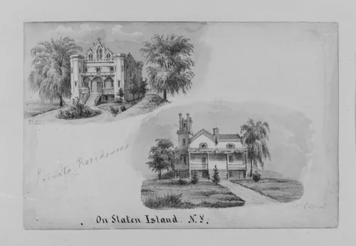 Two Private Residence, Dr. Fadie Elliot, on Staten Island, New York by Augustus Kollner, drawing, 1867-1877