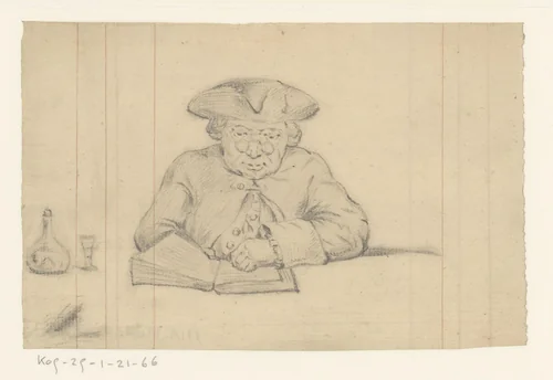 Lezende oude man met bril by Jean Bernard, drawing, 1775-1833