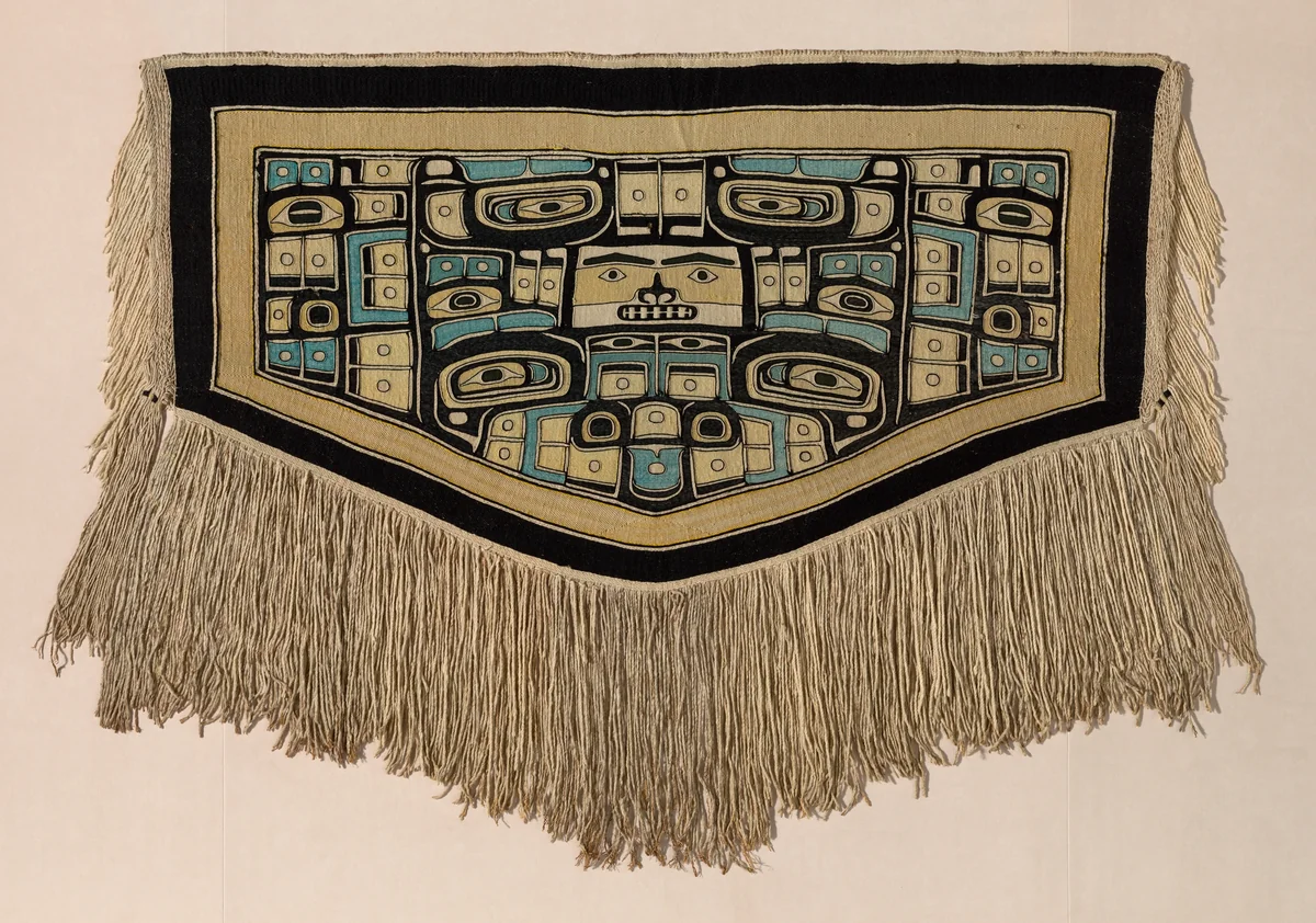 Dance Blanket with Diving Whale and Raven Motifs by Chilkat Tlingit, textile, 1880-1900