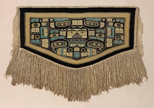 Dance Blanket with Diving Whale and Raven Motifs by Chilkat Tlingit, textile, 1880-1900