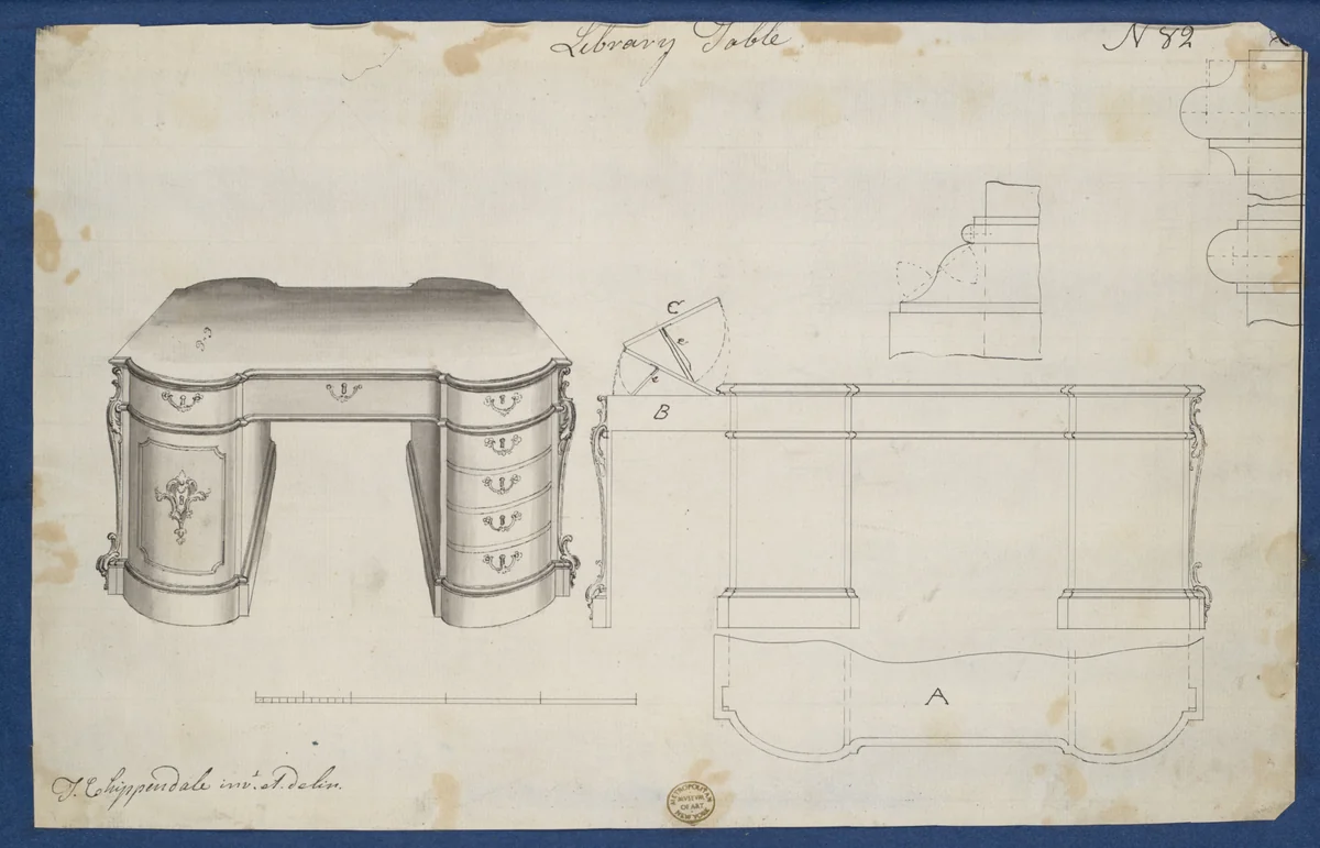 Library Table, from Chippendale Drawings, Vol. II by Thomas Chippendale, drawing, 1760