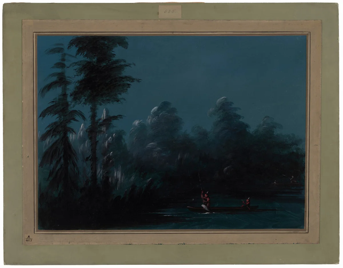 Spearing by Moonlight - Chaco by George Catlin, painting, 1854-1869