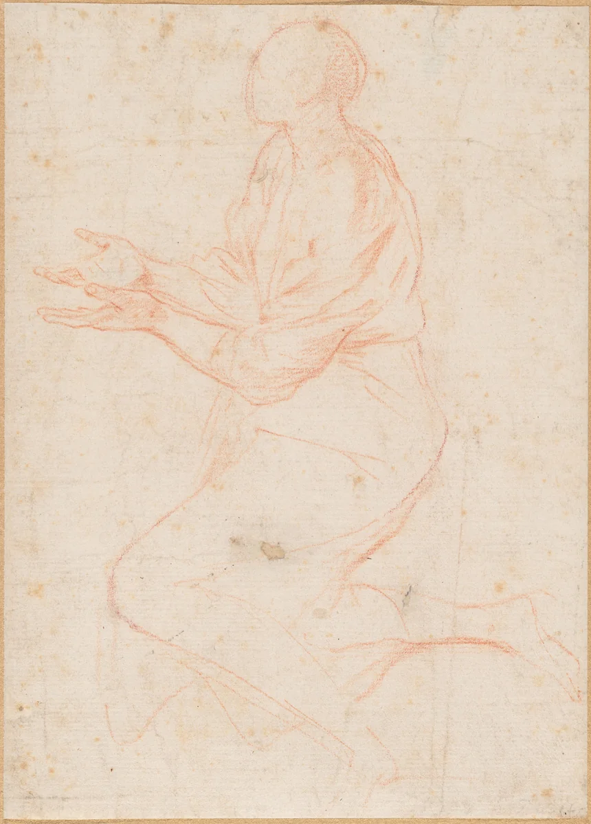Kneeling Angel by Pietro Testa, drawing, 1630-1640