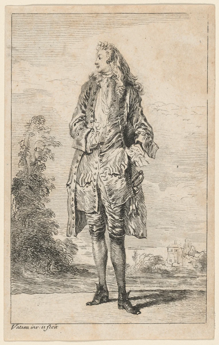 Gentleman with Hand in Vest by Antoine Watteau, print, 1705-1715