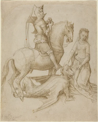 Saint George and the Dragon by Hugo van der Goes, drawing, 1440-1482