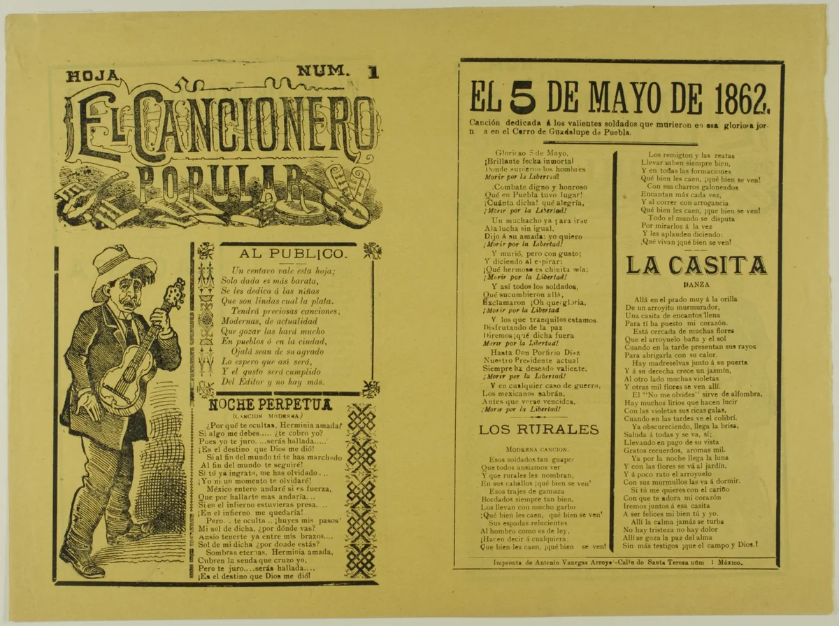 El cancionero popular, hoja num. 1 (The Popular Songbook, Sheet No. 1) by José Guadalupe Posada, print, 1871-1913