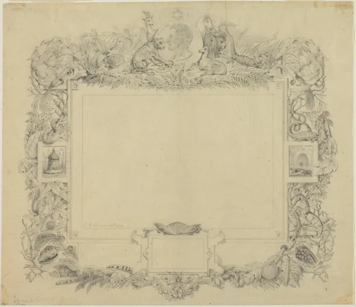 Design for a Border with a Portrait of Baron Cuvier by Jean-Baptiste Arnout, drawing, 1788-1865