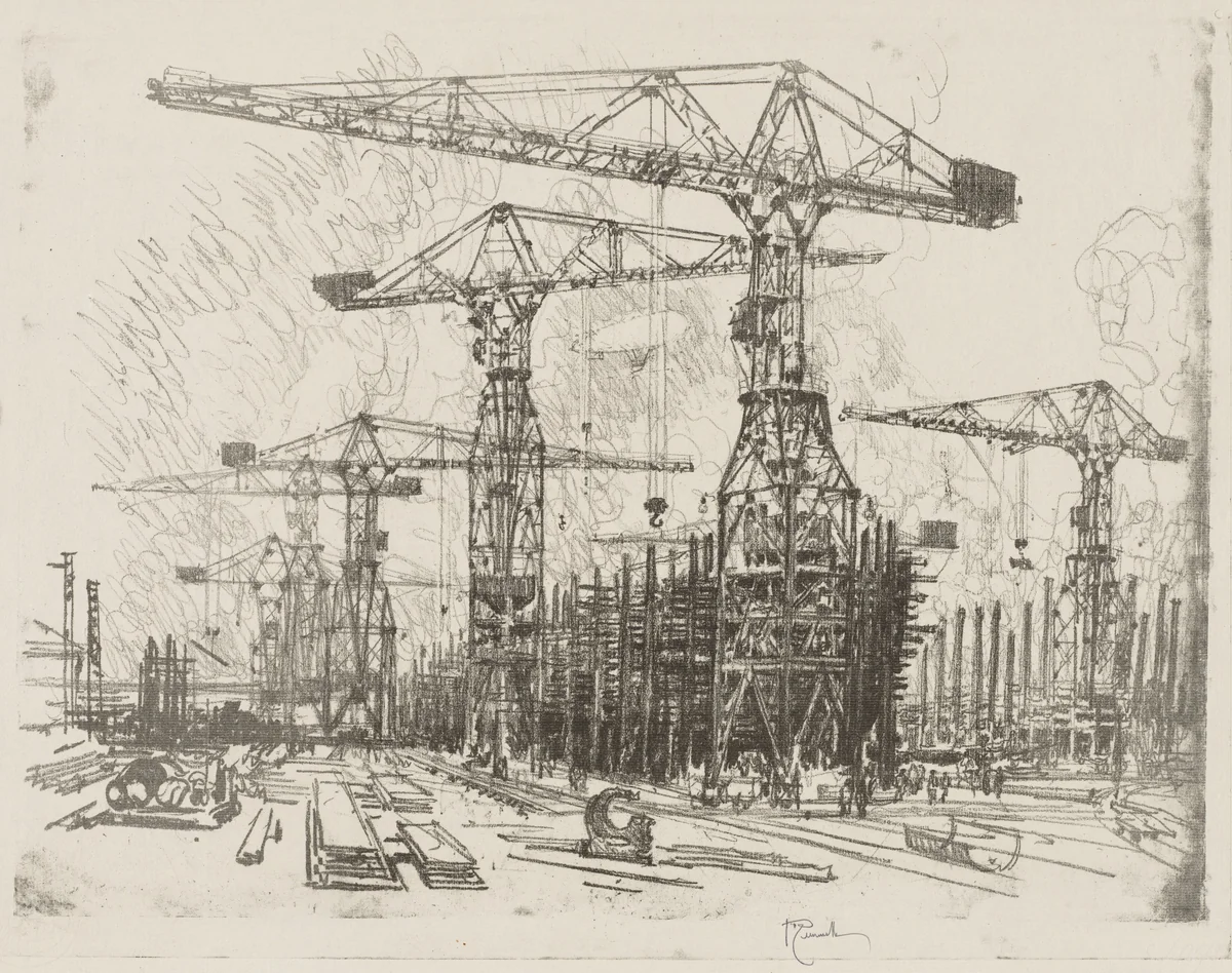 English War Work: The Old Shipyard by Joseph Pennell, print, 1916