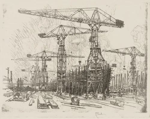 English War Work: The Old Shipyard by Joseph Pennell, print, 1916